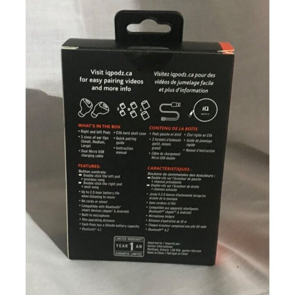 iQ Podz True Wireless Headphones Bluetooth 2.5 Hour Battery Life For Smartphones - Picture 3 of 4